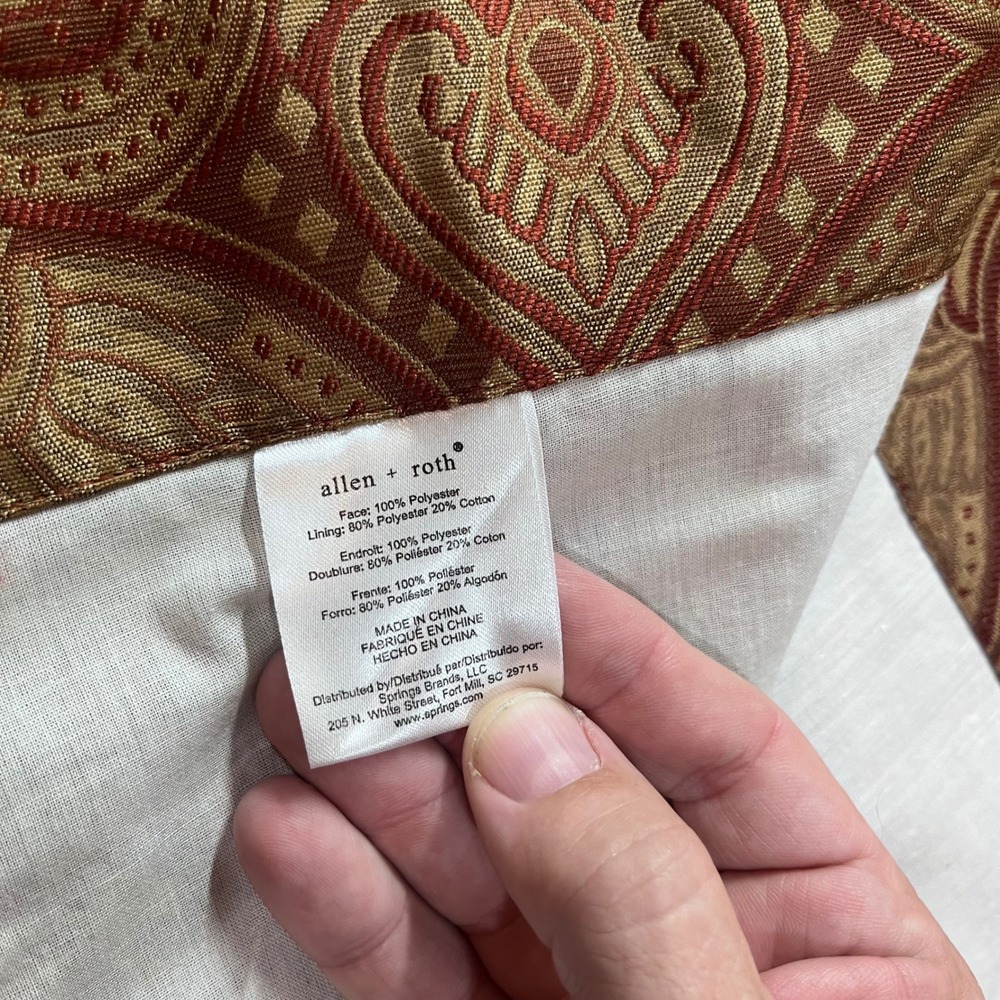 Allen + Roth Vtg Style Red Gold Paisley Lined Curtain Panels 48x82 Set of 2 - Picture 6 of 6